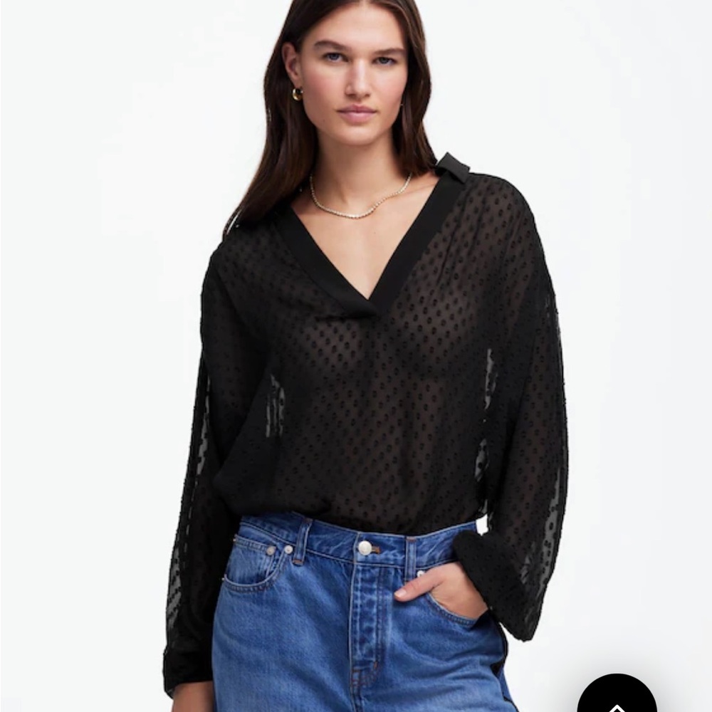 Madewell Long-Sleeve Popover Top Swiss dot sheer xxs new